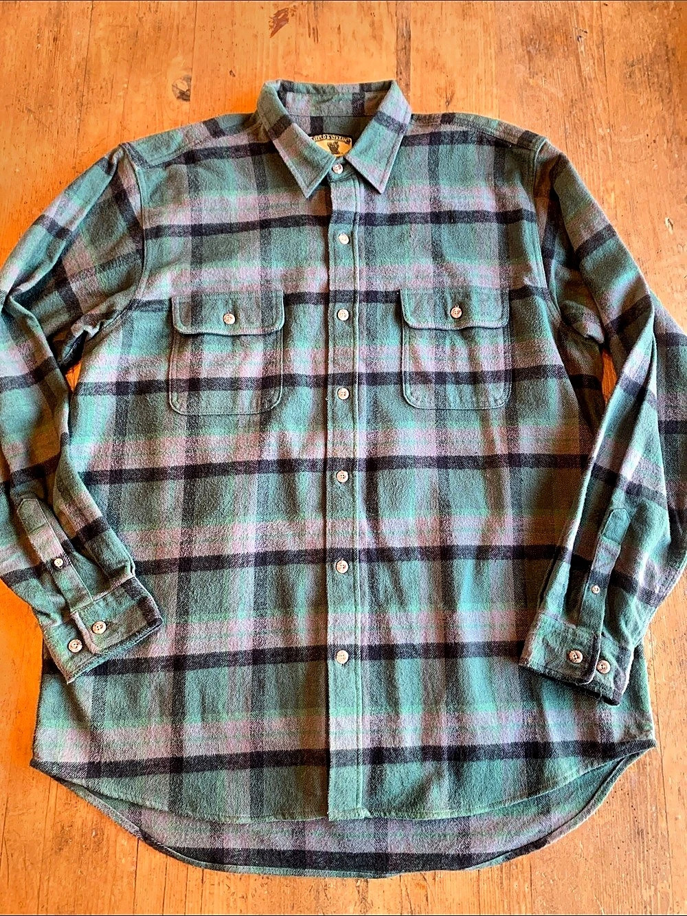 Field & Stream Heavyweight Plaid Flannel Shirt Green & Purple XXL Tall